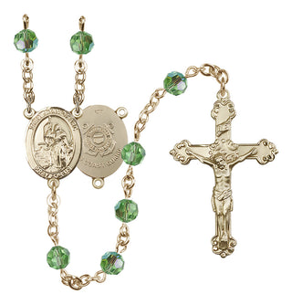 14 Karat Gold-Filled 6mm Austrian Crystal Saint Joan of Arc /Coast Guard Rosary in Peridot