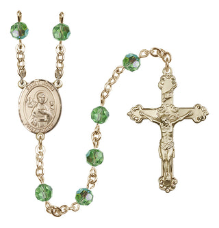 14 Karat Gold-Filled 6mm Austrian Crystal Saint John the Apostle Rosary in Peridot