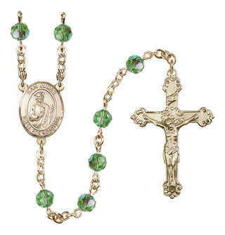 14 Karat Gold-Filled 6mm Austrian Crystal San Judas Rosary in Peridot