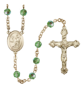 14 Karat Gold-Filled 6mm Austrian Crystal Saint Luke the Apostle Rosary in Peridot