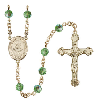 14 Karat Gold-Filled 6mm Austrian Crystal Saint Maximilian Kolbe Rosary in Peridot