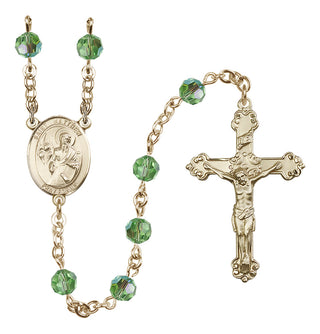 14 Karat Gold-Filled 6mm Austrian Crystal Saint Matthew the Apostle Rosary in Peridot