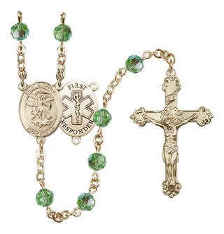 14 Karat Gold-Filled 6mm Austrian Crystal Saint Michael/1St Responder Rosary in Peridot