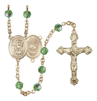 14 Karat Gold-Filled 6mm Austrian Crystal Saint Michael the Archangel/Policeman Rosary in Peridot