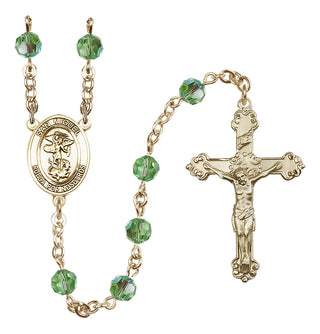 14 Karat Gold-Filled 6mm Austrian Crystal San Miguel Arcangel Rosary in Peridot