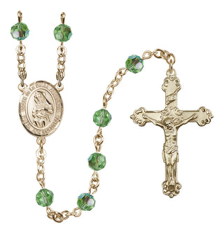 14 Karat Gold-Filled 6mm Austrian Crystal Virgen de la Divina Providencia Rosary in Peridot