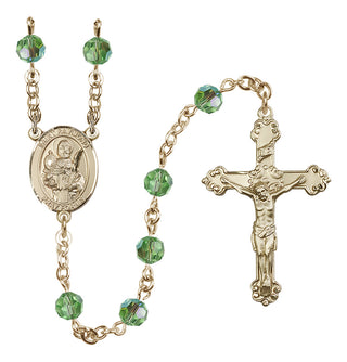 14 Karat Gold-Filled 6mm Austrian Crystal Saint Raymond Nonnatus Rosary in Peridot