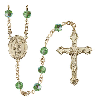 14 Karat Gold-Filled 6mm Austrian Crystal Saint Scholastica Rosary in Peridot
