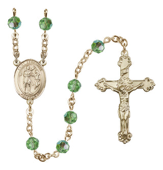 14 Karat Gold-Filled 6mm Austrian Crystal Saint Sebastian Rosary in Peridot