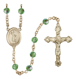 14 Karat Gold-Filled 6mm Austrian Crystal Saint Stephen the Martyr Rosary in Peridot