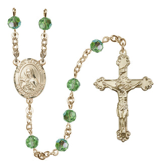 14 Karat Gold-Filled 6mm Austrian Crystal Santa Teresita Rosary in Peridot