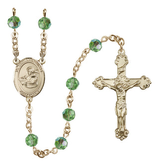 14 Karat Gold-Filled 6mm Austrian Crystal Saint Thomas Aquinas Rosary in Peridot