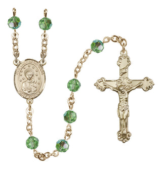 14 Karat Gold-Filled 6mm Austrian Crystal Our Lady of la Vang Rosary in Peridot
