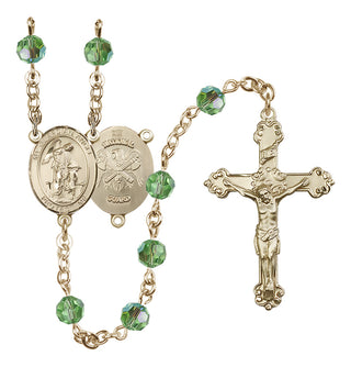 14 Karat Gold-Filled 6mm Austrian Crystal Guardian Angel / Nat'l Guard Rosary in Peridot