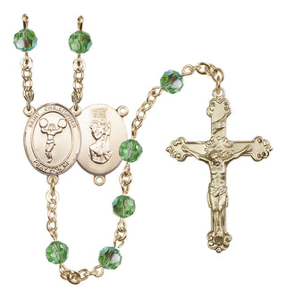14 Karat Gold-Filled 6mm Austrian Crystal Saint Christopher/Cheerleading Rosary in Peridot