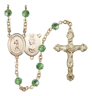 14 Karat Gold-Filled 6mm Austrian Crystal Saint Christopher/Baseball Rosary in Peridot