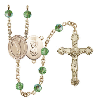 14 Karat Gold-Filled 6mm Austrian Crystal Saint Christopher/Golf Rosary in Peridot