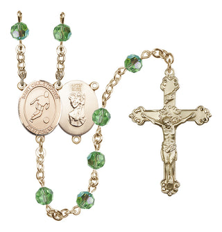 14 Karat Gold-Filled 6mm Austrian Crystal Saint Christopher/Soccer Rosary in Peridot