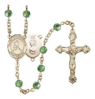 14 Karat Gold-Filled 6mm Austrian Crystal Saint Christopher/Ice Hockey Rosary in Peridot