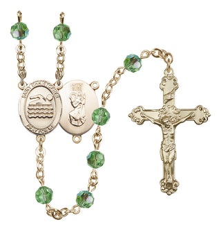 14 Karat Gold-Filled 6mm Austrian Crystal Saint Christopher/Swimming Rosary in Peridot