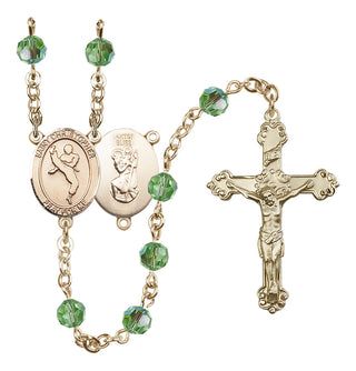 14 Karat Gold-Filled 6mm Austrian Crystal Saint Christopher/Martial Arts Rosary in Peridot