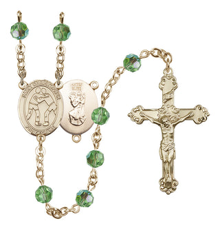 14 Karat Gold-Filled 6mm Austrian Crystal Saint Christopher/Wrestling Rosary in Peridot
