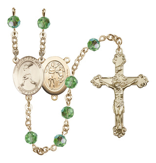14 Karat Gold-Filled 6mm Austrian Crystal Saint Sebastian/Baseball Rosary in Peridot