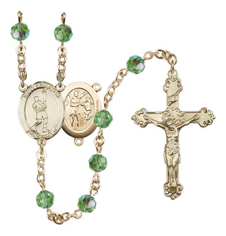 14 Karat Gold-Filled 6mm Austrian Crystal Saint Sebastian/Lacrosse Rosary in Peridot