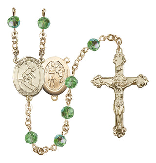 14 Karat Gold-Filled 6mm Austrian Crystal Saint Sebastian/Surfing Rosary in Peridot