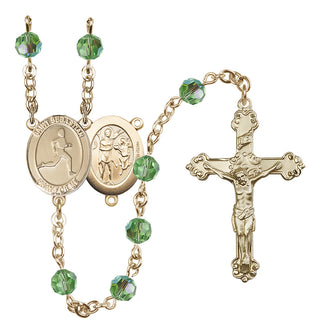 14 Karat Gold-Filled 6mm Austrian Crystal Saint Sebastian/Track & Field Rosary in Peridot