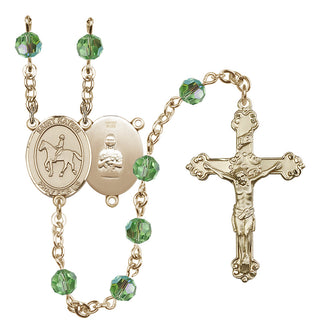 14 Karat Gold-Filled 6mm Austrian Crystal Saint Kateri/Equestrian Rosary in Peridot