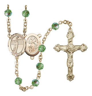 14 Karat Gold-Filled 6mm Austrian Crystal Saint Sebastian / Volleyball Rosary in Peridot