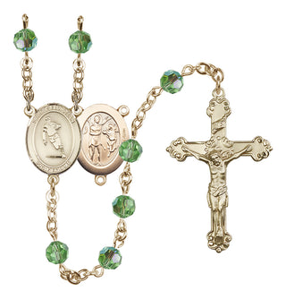 14 Karat Gold-Filled 6mm Austrian Crystal Saint Sebastian / Rugby Rosary in Peridot