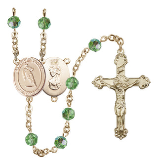 14 Karat Gold-Filled 6mm Austrian Crystal Saint Christopher / Rugby Rosary in Peridot