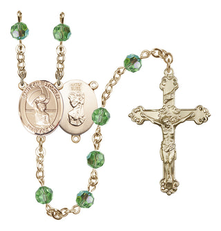 14 Karat Gold-Filled 6mm Austrian Crystal Saint Christopher/Water Polo Men Rosary in Peridot