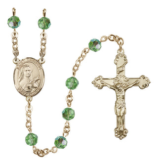 14 Karat Gold-Filled 6mm Austrian Crystal Saint Therese of Lisieux Rosary in Peridot