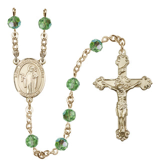 14 Karat Gold-Filled 6mm Austrian Crystal Saint Joseph the Worker Rosary in Peridot