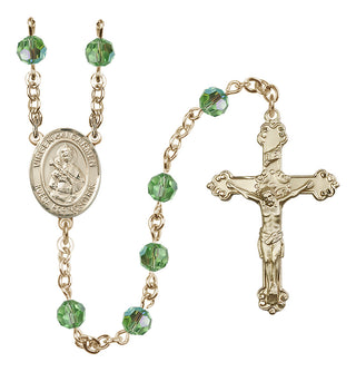 14 Karat Gold-Filled 6mm Austrian Crystal Virgen del Carmen Rosary in Peridot