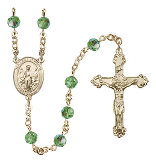 14 Karat Gold-Filled 6mm Austrian Crystal Our Lady of Knock Rosary in Peridot