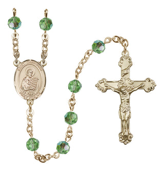 14 Karat Gold-Filled 6mm Austrian Crystal Saint Christian Demosthenes Rosary in Peridot