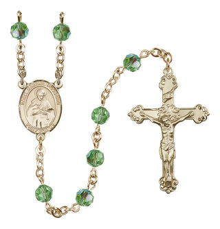 14 Karat Gold-Filled 6mm Austrian Crystal Saint Gabriel Possenti Rosary in Peridot