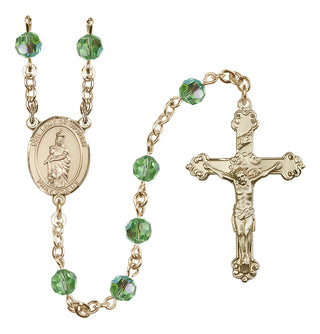 14 Karat Gold-Filled 6mm Austrian Crystal Our Lady of Victory Rosary in Peridot