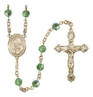 14 Karat Gold-Filled 6mm Austrian Crystal Saint Luigi Orione Rosary in Peridot