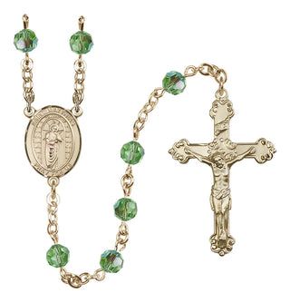 14 Karat Gold-Filled 6mm Austrian Crystal Saint Matthias the Apostle Rosary in Peridot