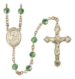 14 Karat Gold-Filled 6mm Austrian Crystal Saint Kieran Rosary in Peridot