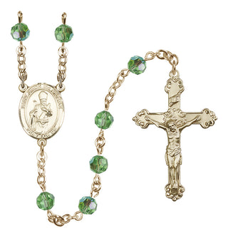 14 Karat Gold-Filled 6mm Austrian Crystal Saint Simon the Apostle Rosary in Peridot