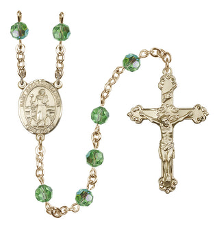 14 Karat Gold-Filled 6mm Austrian Crystal Saint Bernadine of Sienna Rosary in Peridot