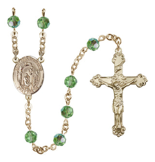 14 Karat Gold-Filled 6mm Austrian Crystal Saint Paul the Hermit Rosary in Peridot