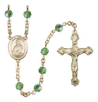 14 Karat Gold-Filled 6mm Austrian Crystal Saint Gerald Rosary in Peridot