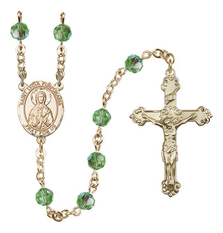 14 Karat Gold-Filled 6mm Austrian Crystal Saint Lydia Purpuraria Rosary in Peridot